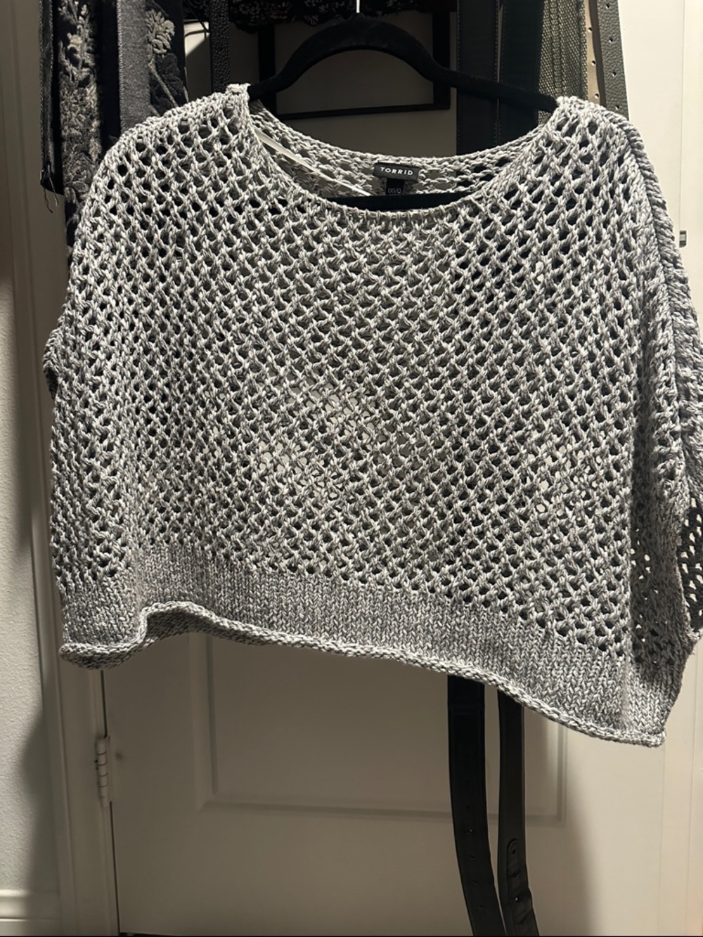 torrid Light Gray Open-Weave Cropped Sweater